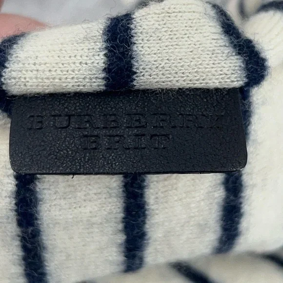 Burberry Brit Sweater Womens Large Striped Button Crewneck‎ Wool Cotton Pullover